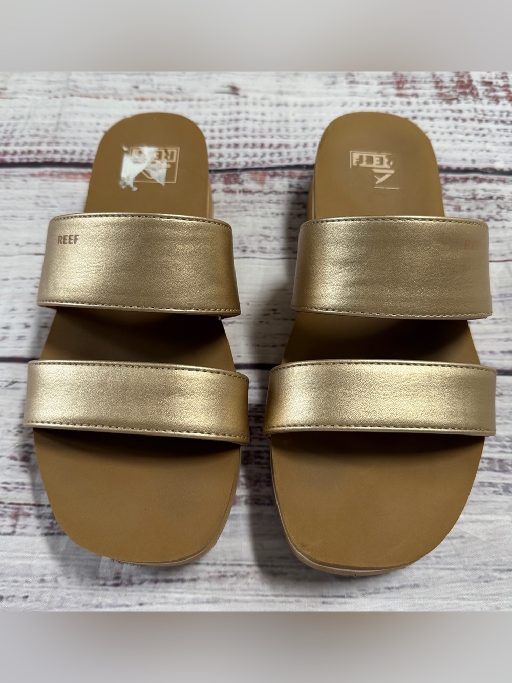 REEF Halli Hi 2 Bar Gold Platform Sandals Size 7